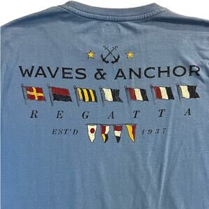 Izod Saltwater Waves & Anchor Regatta‎ Blue Long Sleeve Graphic Tee Men’s Large